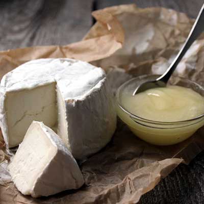 Sliced dairy cheese.